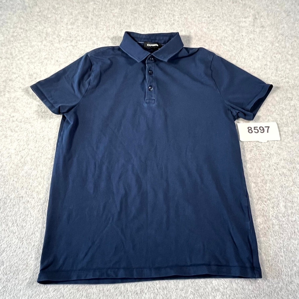 Express Polo Shirt Mens Medium Navy Blue Cotton Stretch Collared Short Sleeve